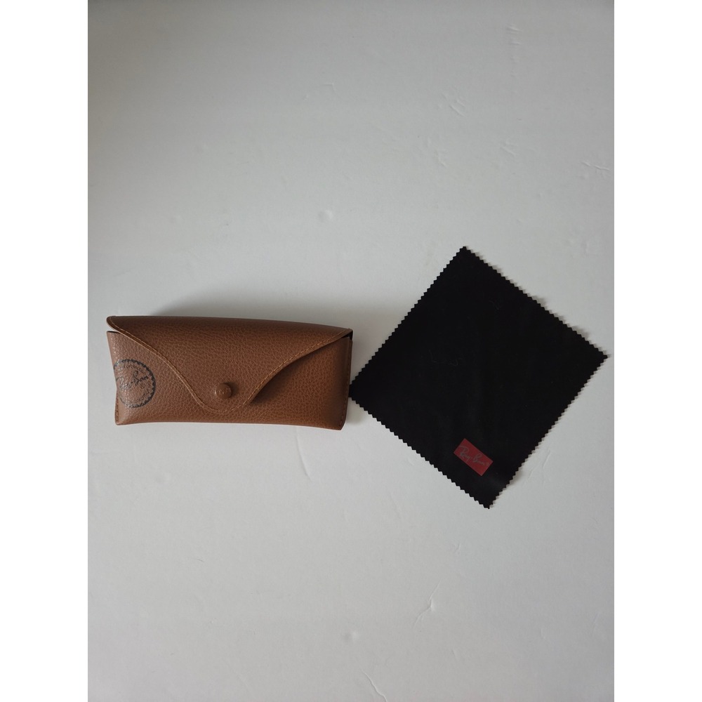 Ray-Ban Brown Leather Sunglasses Case with Black Microfiber Cleaning Cloth